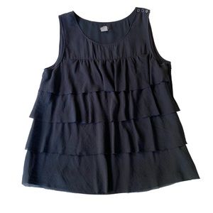 J.Crew 100% Silk Tiered Blouse, Black, Sz 10
